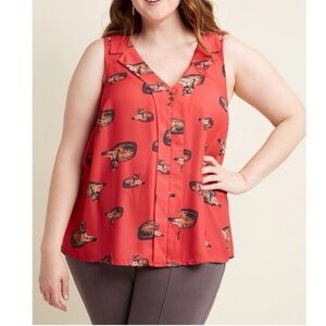 Mod Cloth lapel collar Kitty Cat sleeveless blouse